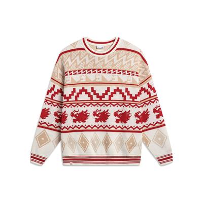 Li Ning Daily Prosperity Series Pullover Round Neck Casual Long Sleeve Sweater Men Sweater Off-White AMBU025-2