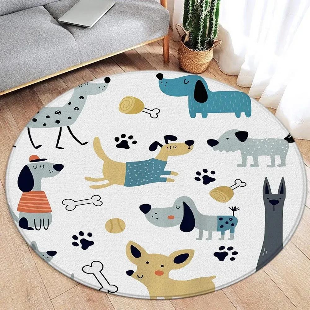 Wildlife Cartoon Animals Round Carpet Cute Dinosaur Whale Themed Kids Bedroom Rug Home Living Room Decorative Floor Mats