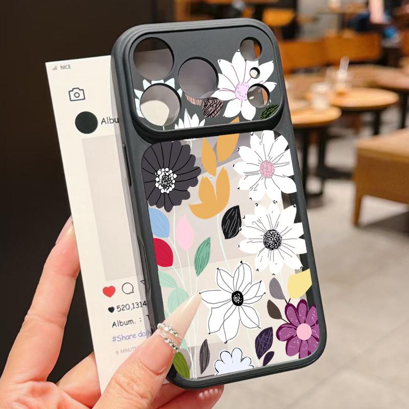 Colorful Flower Pattern Case For iPhone 17 Pro Max For iPhone 16 15 14 13 Pro Max Luxury Hybrid TPU+PC Clear Back Hard Cover
