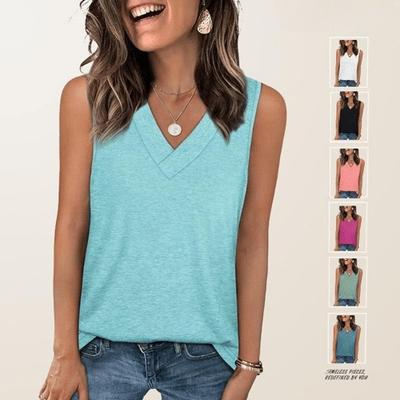 Sommer Damen V-Ausschnitt Lässig Locker Einfarbig Elastisches Tanktop Ärmellos Tanktop