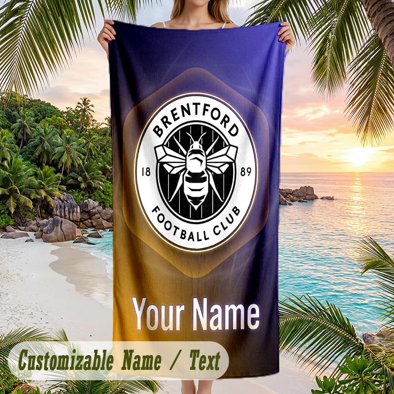 Beach Towel Brentford Football Print Custom Name Text Soft Towel for Swimming Pool