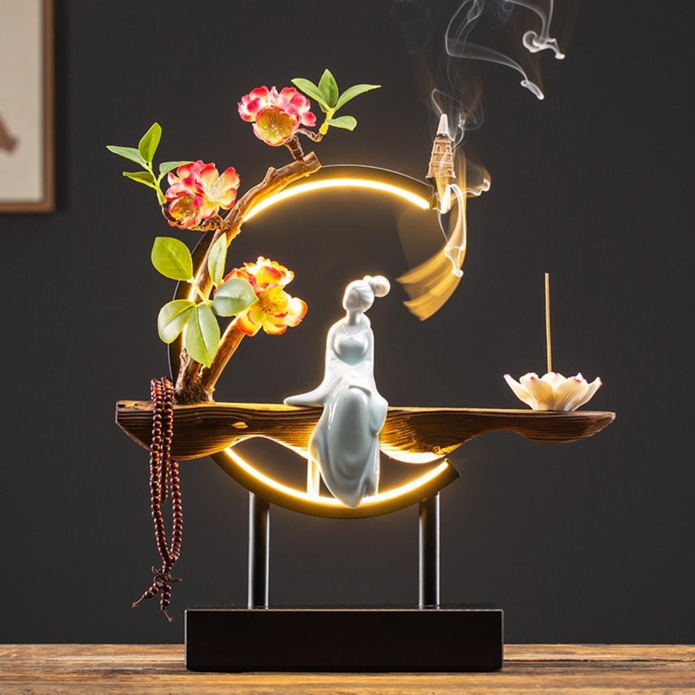 Creative New Chinese-style LED Light Ring Reverse-flow Scented Item, Living Room Entrance Decoration,Zen-themed Handicraft Item