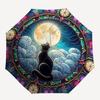 1 Stück Buntglas Katze Mond Wolken Design Automatischer Faltregenschirm - Tragbares 3-fach Design mit 8-Speichen Eisenrahmen, Outdoor für Fans, Reisende, Täglich
