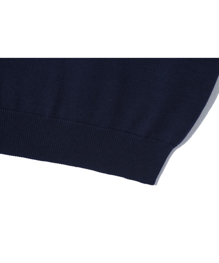 BASEMOMENT Diagonal Button Half Knit Navy