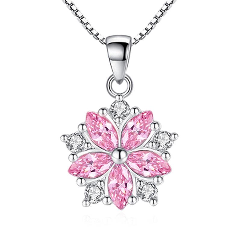Cherry Blossom Pendant Necklace: 925 Sterling Silver, Pink Flower Design, Clavicle Chain, Women's Simple Fashion Accessory