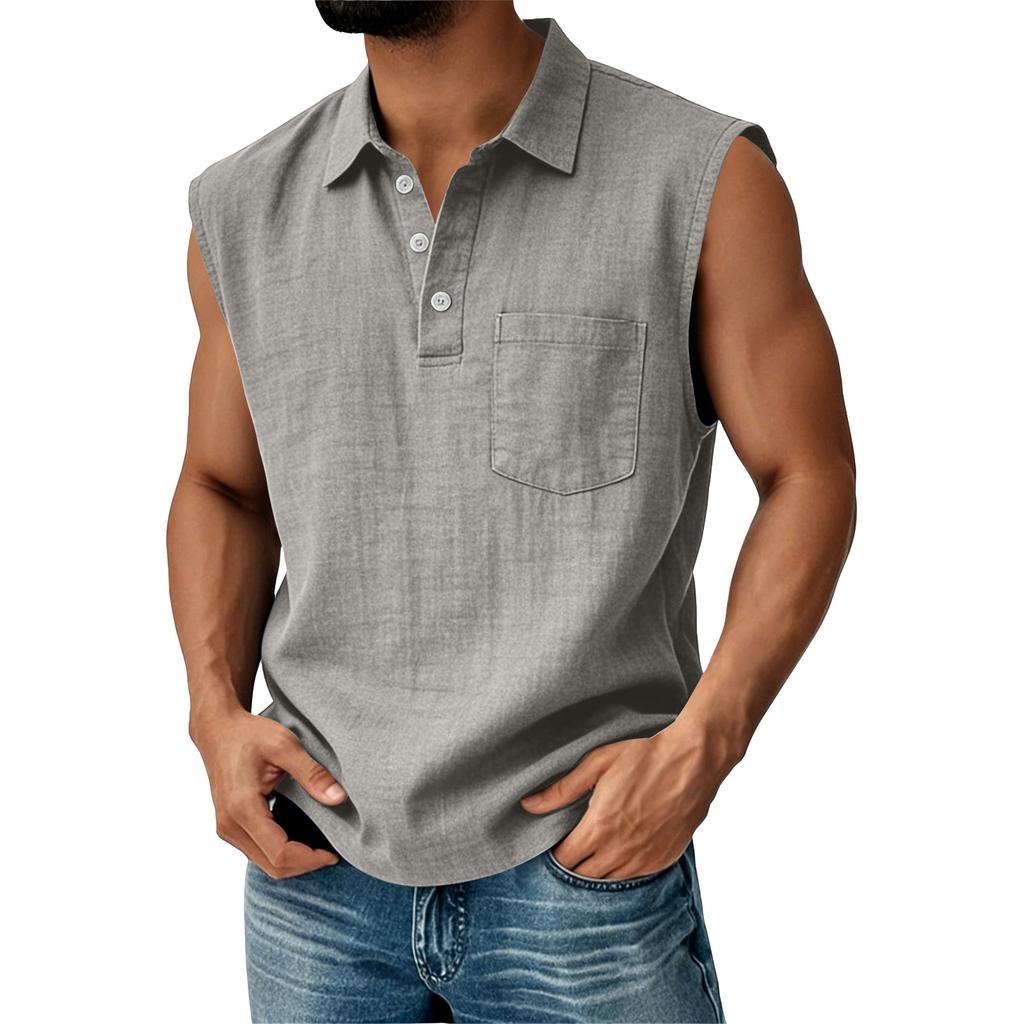Men's Cotton Linen Sleeveless Vest Men's Casual Fashion Sports Sleeveless Vest