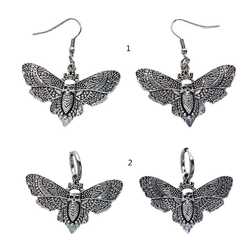 1 Pair European and American Metal Hook Earrings Retro Fashion Halloween Butterflies Skull Pendant Earrings for Women