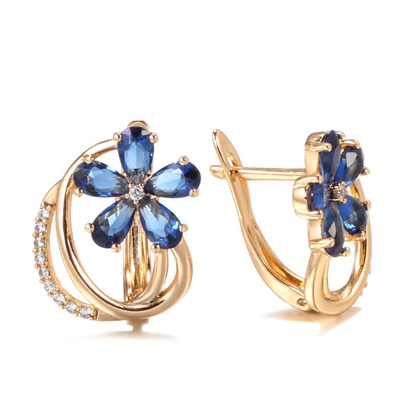 

Trend Blue Natural Zircon Stud Earrings For Women Rose Gold Color Flower Earrings Quality Daily Fine Vintage Jewelry