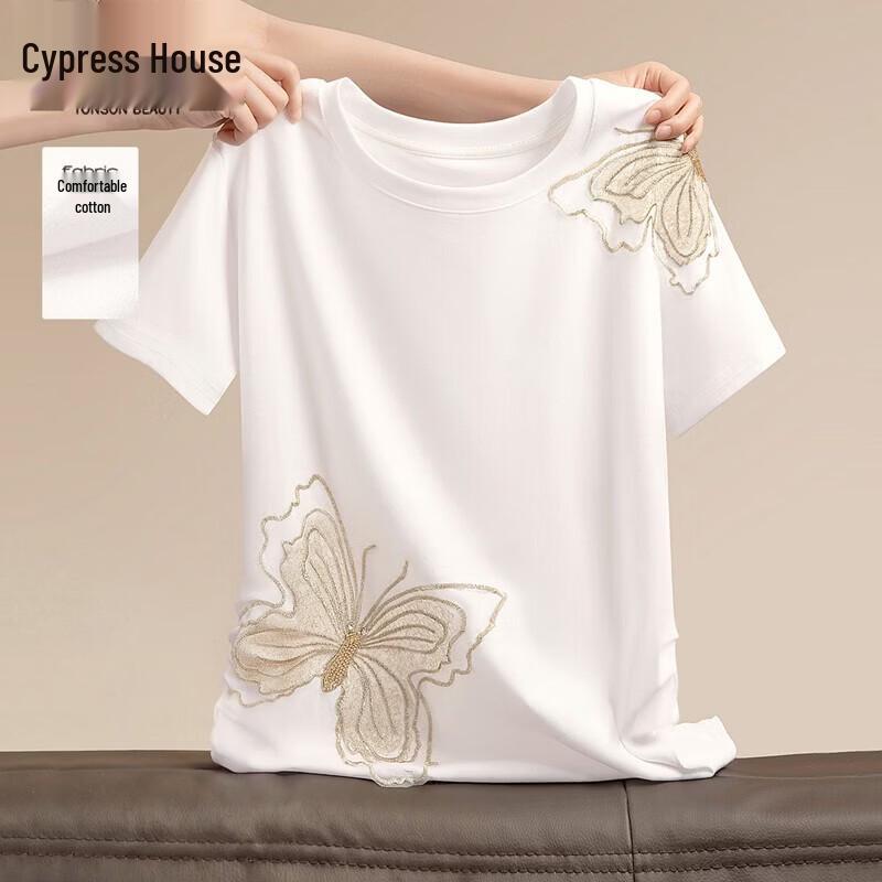 Women s Butterfly Patch Round Neck Short Sleeve T-Shirt S