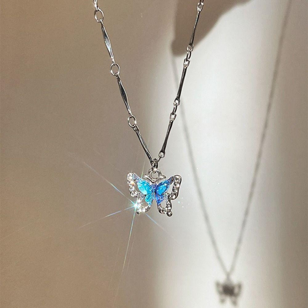 Crystal Double-layer Necklaces Sweet Clavicle Chain New Butterfly Zircon Necklace Women Jewelry