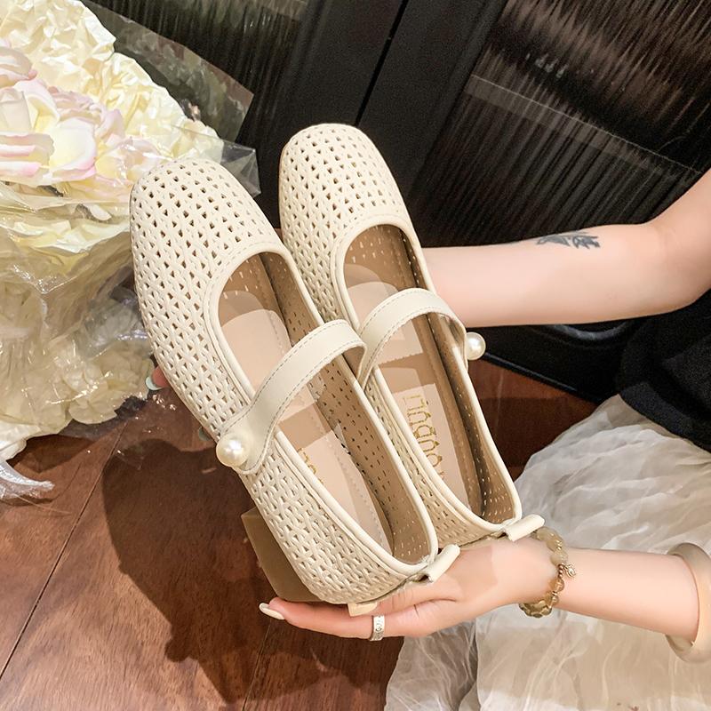 Spring/Summer New Style Fashionable Women's One Word Buckle Mary Janes Round Head Flat Women's Mesh Ballet Shoes Zapatos Mujer
