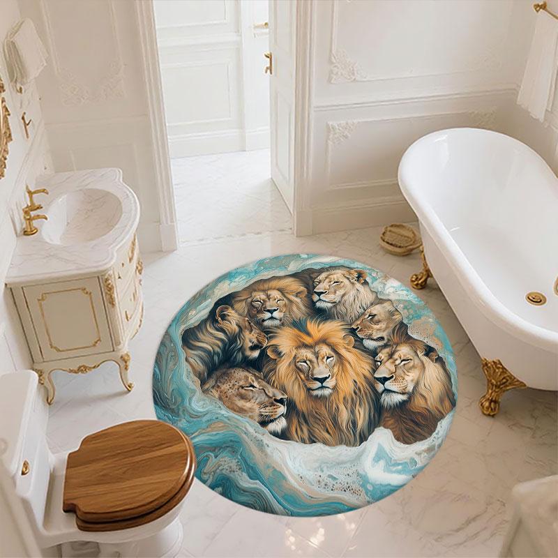 Lion pattern round rug,Carpet Rug for Living Room Bedroom Playroom ,Non-slip Floor Mat,Holiday Gifts and Birthday Gifts.