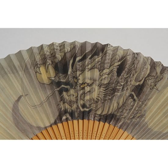 [Hasegawa] Men's Folding Fan, Lucky Charm "Dragon", Tailored by Kyoto Craftsmen, Includes Fan Case, 
