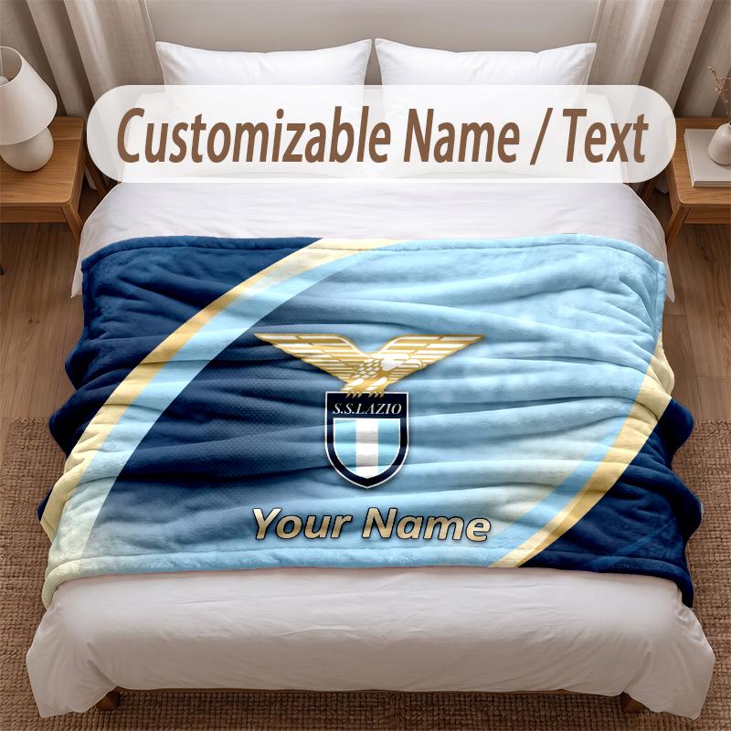 Lazio FC Printed Flannel Blanket Custom Name Text Soft Warm Throw For Bedroom Holiday Gift