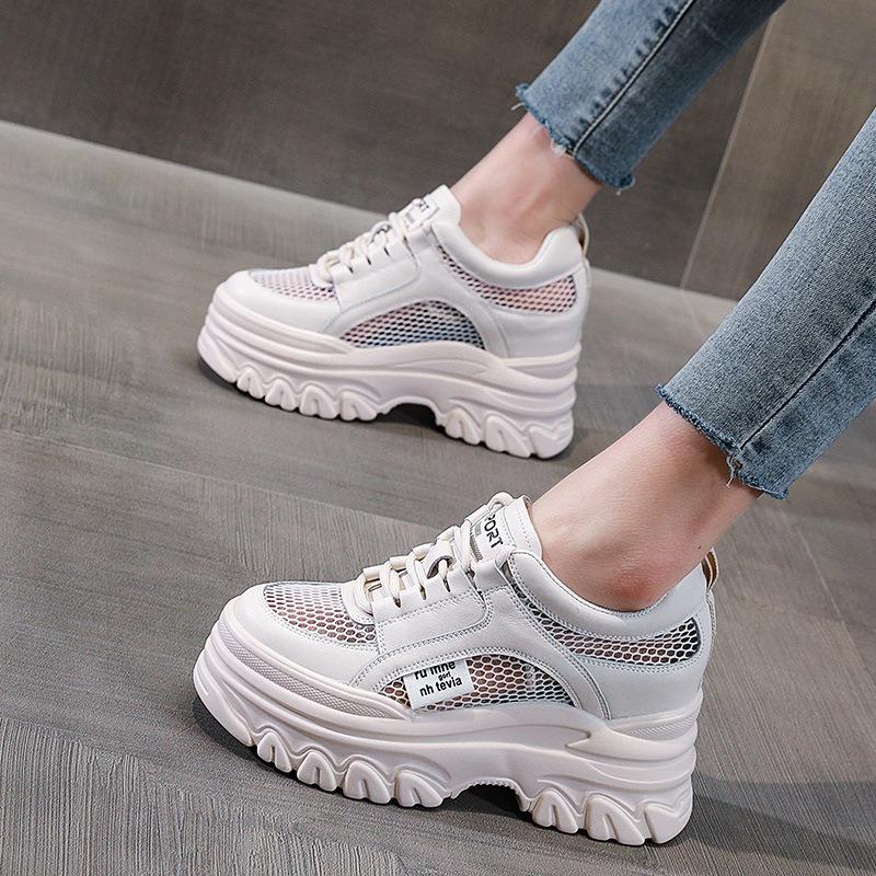 Mesh Inner Height Increase White Shoes Women's Spring and Summer New Breathable Thick-soled Muffin Casual Shoes Women