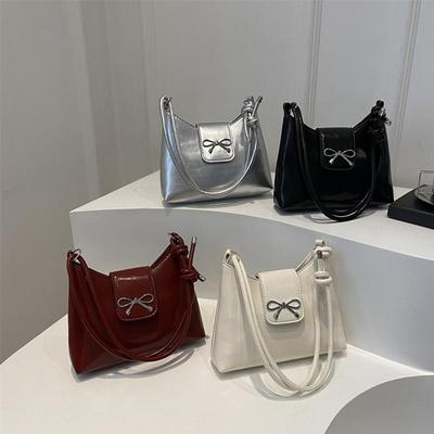 Trendy New Design Bow Armpit Handbag Solid Color PU Leather Bowknot Underarm Bag Sweet Women's Crossbody Bag
