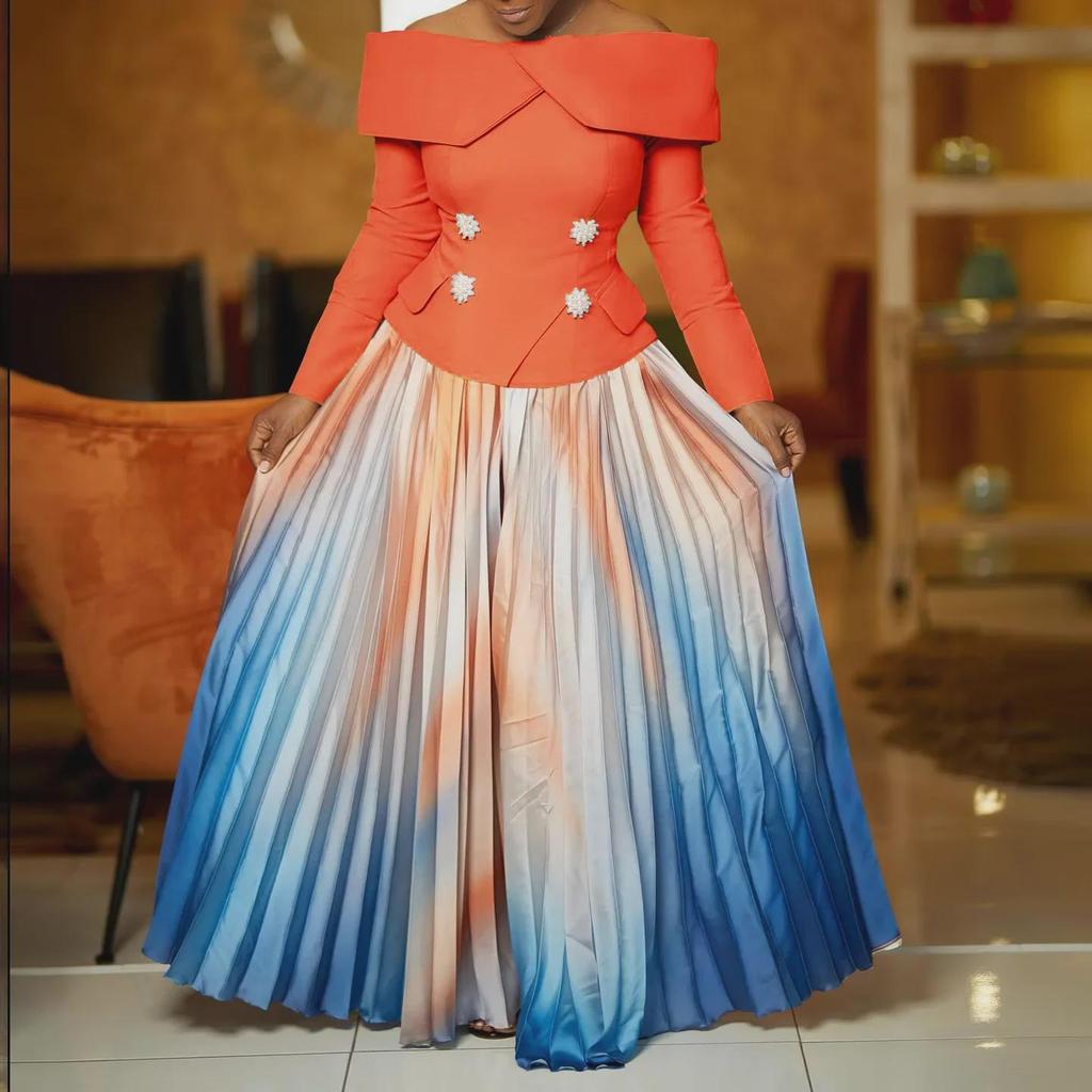 2024 Elegantes One-Shoulder-Top und langer Rock-Set: Europäischer und amerikanischer Modestil.