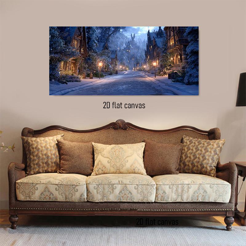 

1pcs Dreamy Winter Magic Town Snow Landscape Decoration Painting High Definition Spray Canvas Painting Living Room Bedroom Entra 50x100cm No Frame
