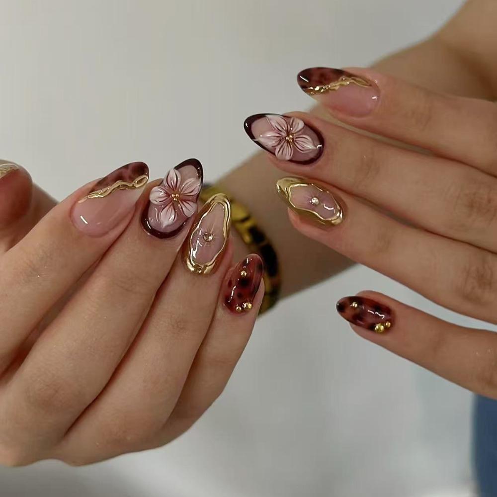 French False Nails Long Almond Press on Nails Manicure Fake Nails  Women