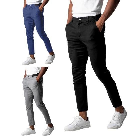 Spodnie męskie Elastyczny, średni stan, zapinane na zamek, kieszenie, Slim Fit, jednokolorowe, miękkie, oddychające, biznesowe, formalne, długie spodnie
