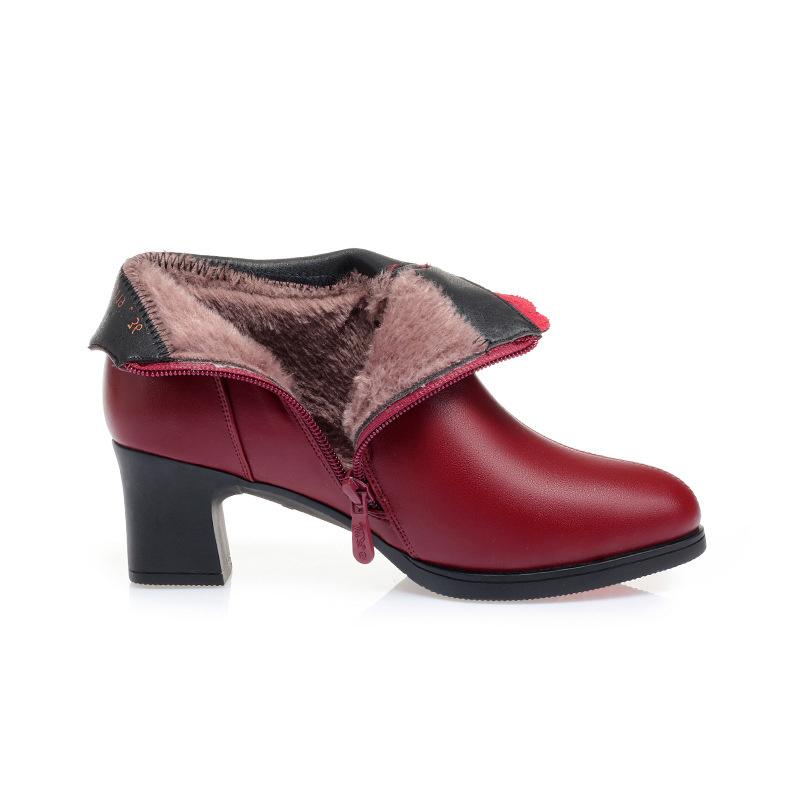 

Fashion Middle-aged Elderly Mothers Winter Plush Warm Non-slip Leather Boots Mid-heeled Women s Ankle-length Red Short Boots 36 красный