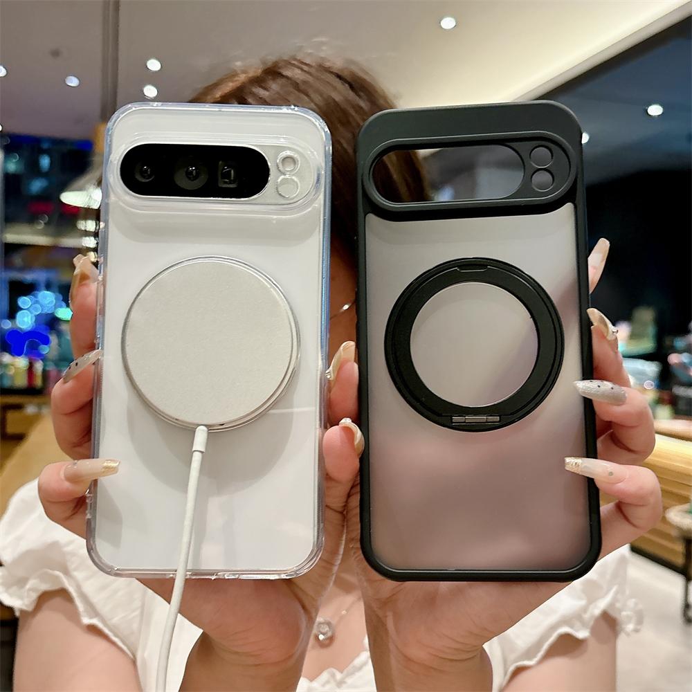 Rotating Magnetic Bracket Shockproof Case for Google Pixel 10 Pro XL 9 9A 8 8 A 7 6 for Folding Stand Matte Clear Cover