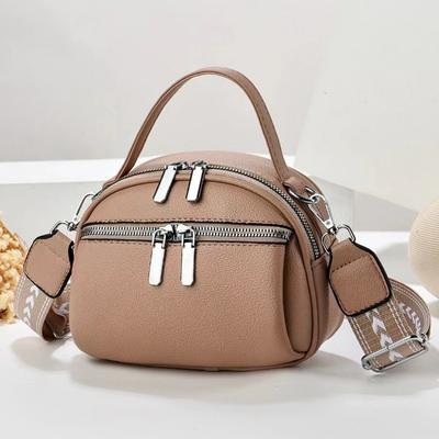 Solid Color Fashion Zipper Women's Phone Bag Simple Soft Leather Female Shoulder Crossbody Small Square Bag