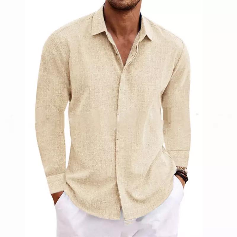 Men's Plus Size Long-Sleeve Linen Cotton Shirt