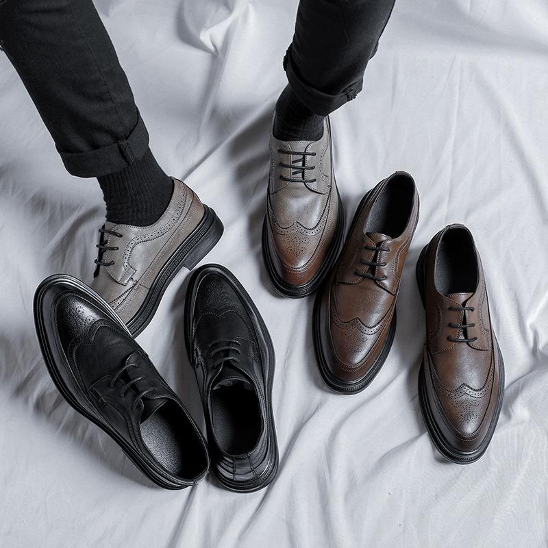 New Modelpointed Large Size British Bullock Carved Leather Shoes Men'S Breathable Men'S Casual Business Shoes 45 Groom Wedding Shoes 46