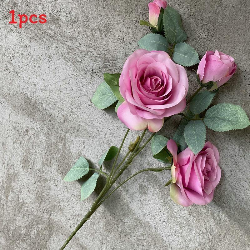 Rose Realistic Artificial Flowers Four Heads For Wedding Photo Props Home Decor