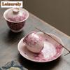Pink Peony Flower Ru Kiln Porcelain Pot Bearing Holder Handmade Dry Brew Table Tea Tray Kung Fu Tea Chinese Tea Set Decoration