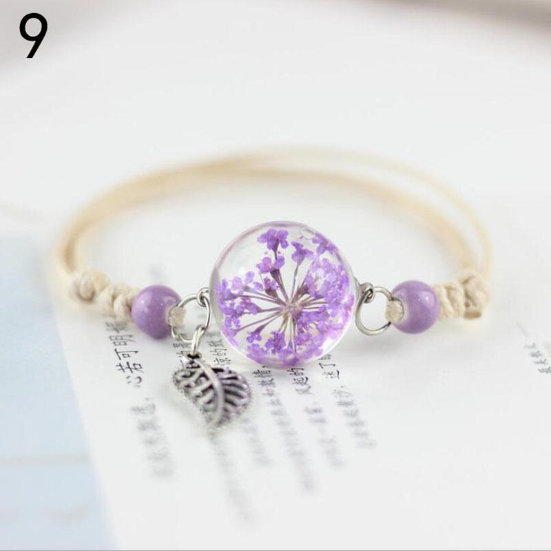 

Шикарный браслет из сухого растения, стеклянный шар, одуванчик, гипсофила, подарок подруге 9