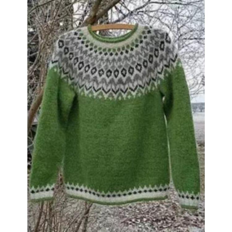 Women Geometric Pattern Knit Sweater Long Sleeve Casual Crewneck Pullover