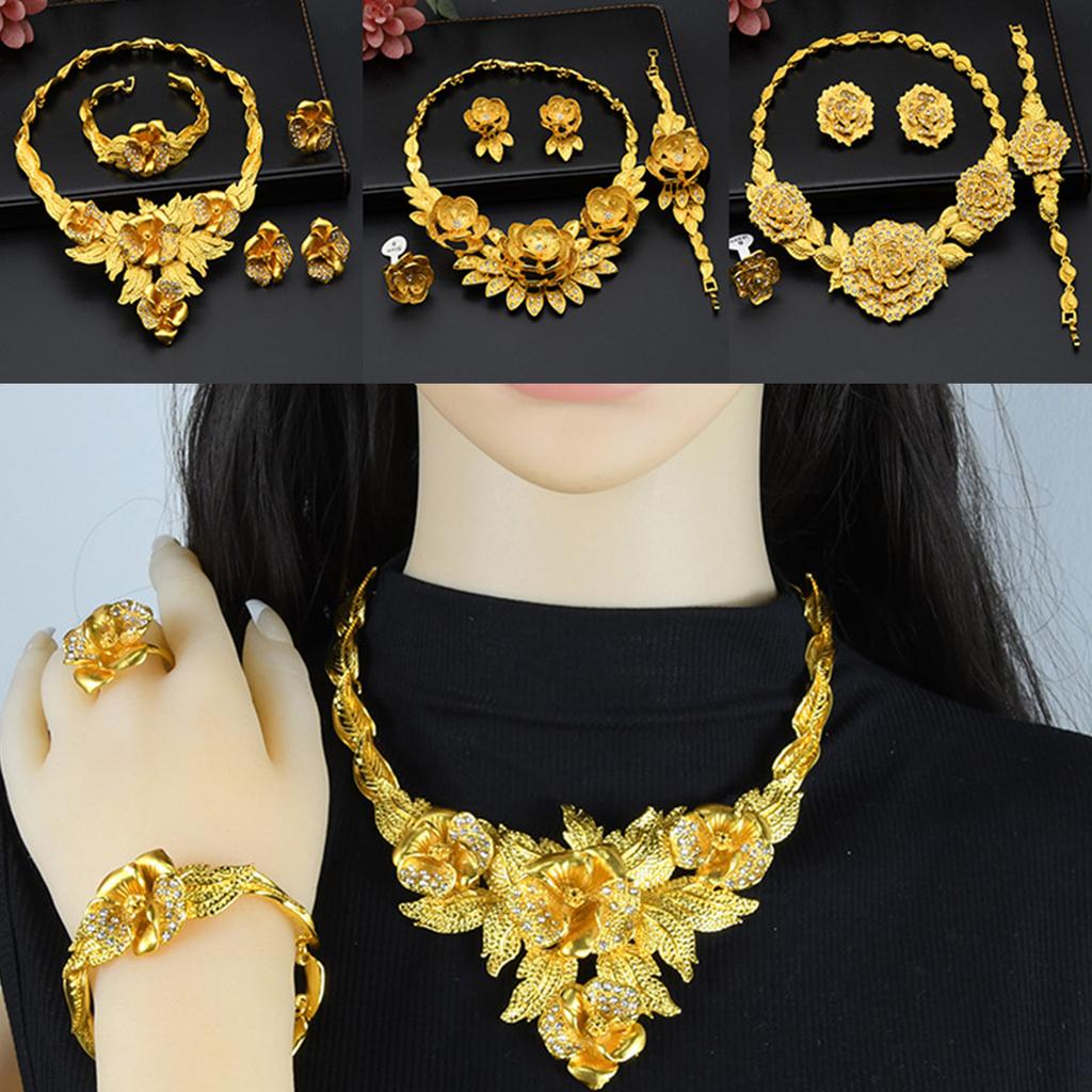 Set Elegant de Bijuterii de Mireasă cu Colier la Modă și Cercei Clip Aurii Bijuterie Accesoriu pentru Ținute Elegante