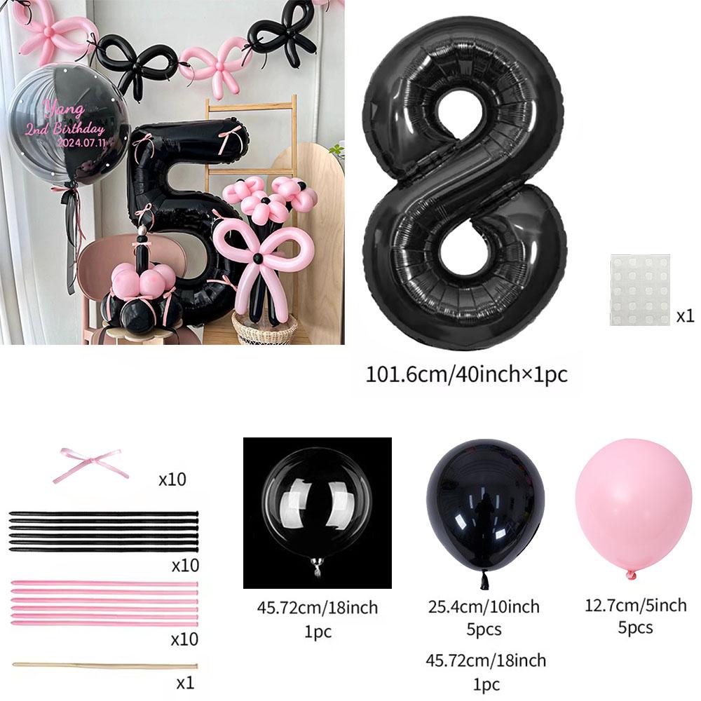 45 Pieces Pink Latex Balloon Black Number Balloon Set Pink Butterfly Birthday Party, Anniversary Decoration (0-9)