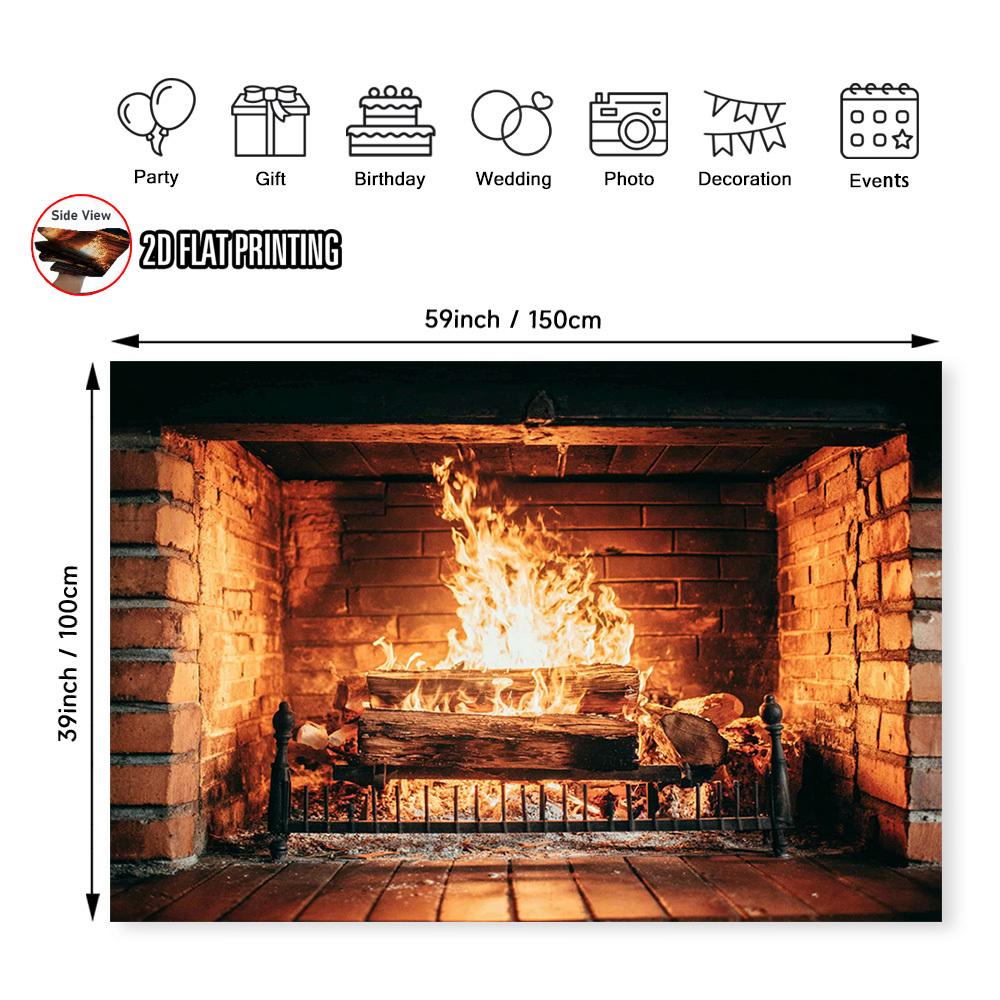 1Pcs Cozy Fireplace Flames Decoration Background Winter Backdrop Decorations For Photo Studio Photo Booth Christmas Party