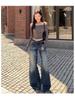 Retro Blue High-Waisted Wide-Leg Jeans for Women – Autumn/Winter 2025 Collection, Floor-Length and Slimming Design