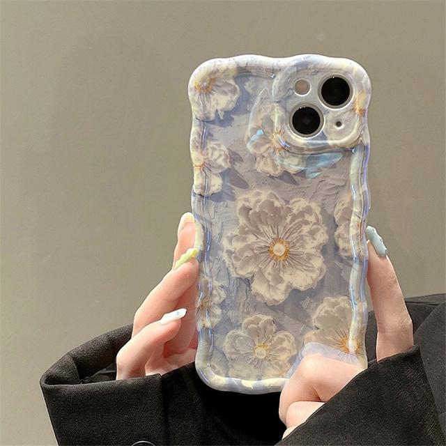 Retro Oil Painting Blu -Ray Flowers Shockproof Phone Case For Iphone 13 12 13pro 14pro 13 Pro Max Silicone Cover Iphone 14 Fundas