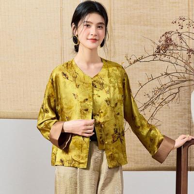 Elegante Blusa Cardigã Feminina de Seda com Estampa Floral