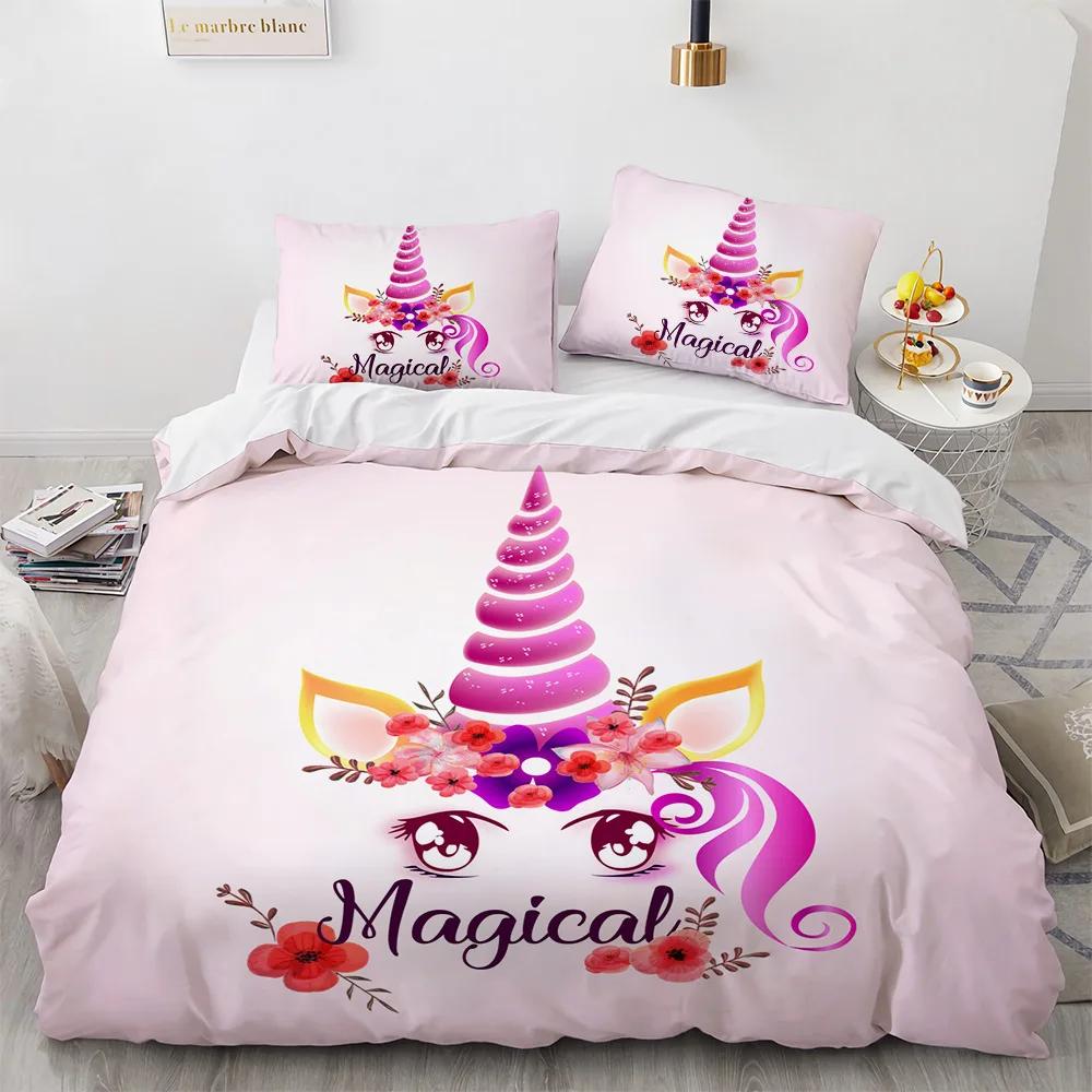 

Comforter Unicorn King Queen Shiny Animal Rainbow Bedding Set For Kid Cartoon Fairy Tale Wildlife 2/3Pcs Polyester Comforter (quilt)-EU Single(135*200cm)3pcs