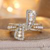 White Zircon Bowknot Simulated Pearl Opening Rings For Women Trendy Gold Color Engagement Wedding Jewelry Bridal Accessory Gifts
