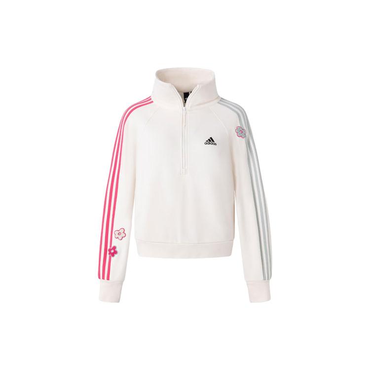 

New Adidas Flower 3 Stripes Sweatshirt Women s Pink White IX5648 S