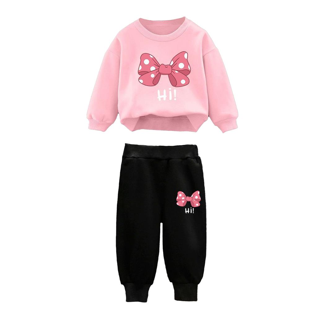 Kids Girls 2Pcs Sweatshirt Outfit Rib Trim Sweatshirt and Jogger Pants Casual Suit