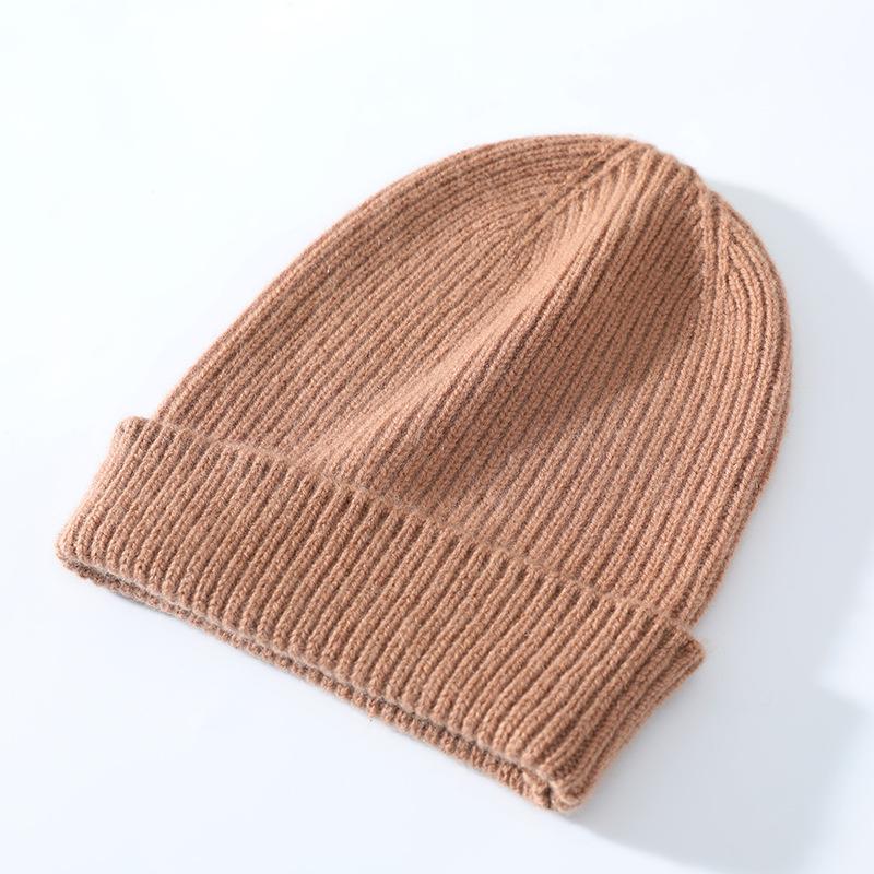 Pure Cashmere Autumn and Winter New Men's and Women's Solid Color Ingot Needle Cuffed Simple Warm Knitted Baotou Hat