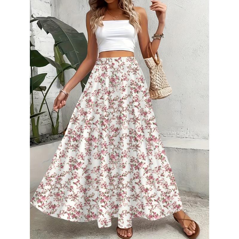 Four Seasons Four Seasons Casual Style Pink Flower Pattern Printed Skirt Half Skirt