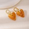 Gradient Heart Earrings: Retro Maillard Resin Peach Design - Fashionable and Versatile for Women.
