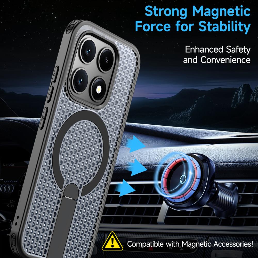 KEYSION Hollow Heat Dissipation Magnetic Case for MagSafe for Xiaomi 17 Cooling Hide Stand Shockproof Phone Cover for Xiaomi 17