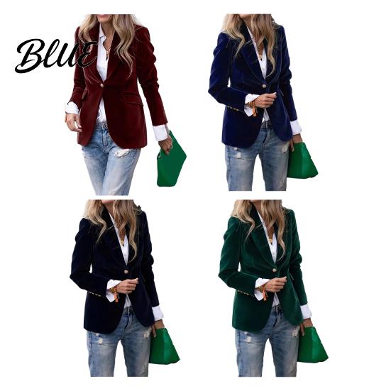 Office Outerwear Velvet Suit Coat Long Sleeve Notched Collar Jacket Single Button Versatile Styling Wear Women