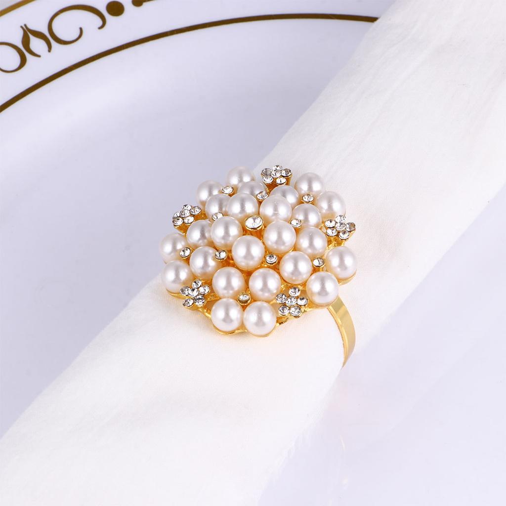 1Set Elegant Silver Plating Napkin Rings Pearl Diamond Embedded Metal Electroplated Napkin Buckle Party Decoration
