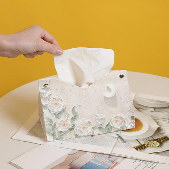 Luxury Oil Painting Style Tissue Box - High-Value Pull-Out Dispenser for Living Room, Toilet, Restaurant.